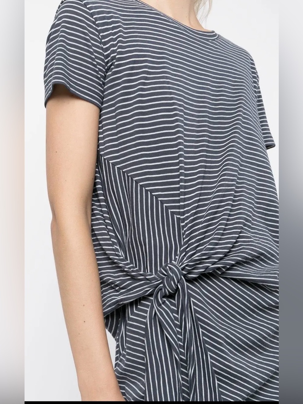 Vince Side-Tie Striped T-Shirt Dress - Navy & White - Picture 3 of 8